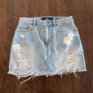 Hollister Women's Ripped Denim Mini Skirt - Light Blue